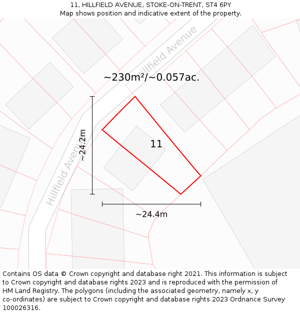 11, HILLFIELD AVENUE, STOKE-ON-TRENT, ST4 6PY: Plot and title map