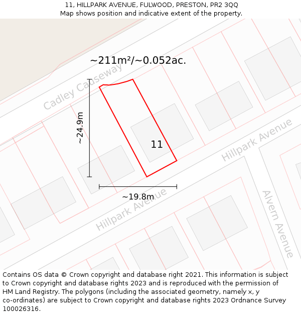 11, HILLPARK AVENUE, FULWOOD, PRESTON, PR2 3QQ: Plot and title map