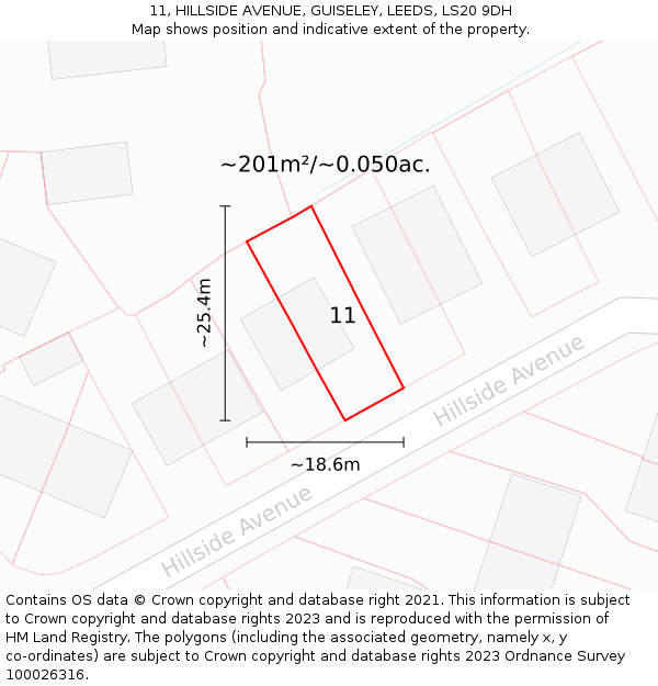 11, HILLSIDE AVENUE, GUISELEY, LEEDS, LS20 9DH: Plot and title map