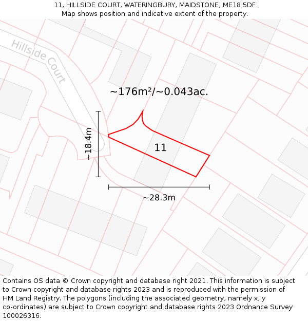 11, HILLSIDE COURT, WATERINGBURY, MAIDSTONE, ME18 5DF: Plot and title map