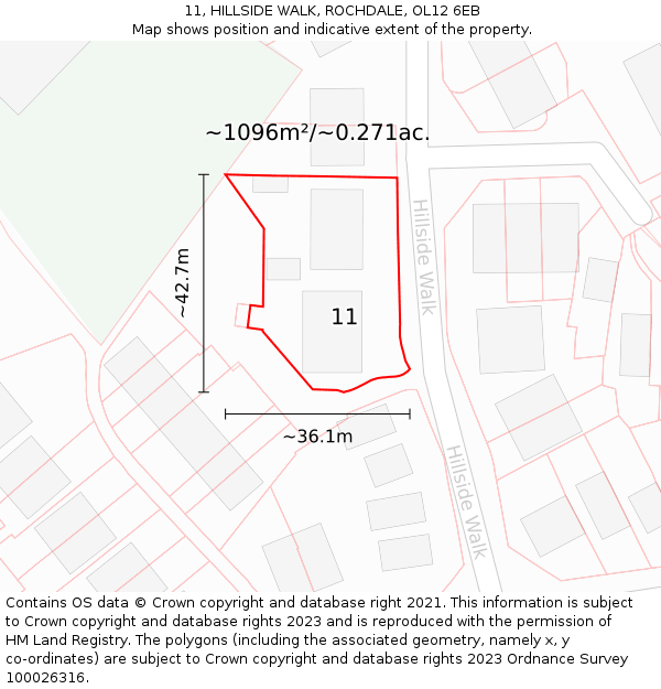 11, HILLSIDE WALK, ROCHDALE, OL12 6EB: Plot and title map