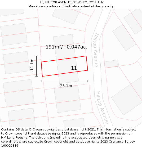 11, HILLTOP AVENUE, BEWDLEY, DY12 1HY: Plot and title map