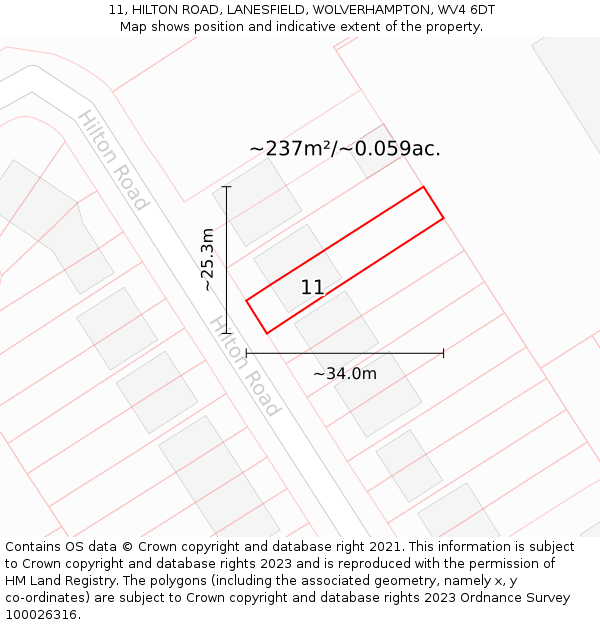 11, HILTON ROAD, LANESFIELD, WOLVERHAMPTON, WV4 6DT: Plot and title map