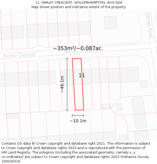 11, HIMLEY CRESCENT, WOLVERHAMPTON, WV4 5DA: Plot and title map