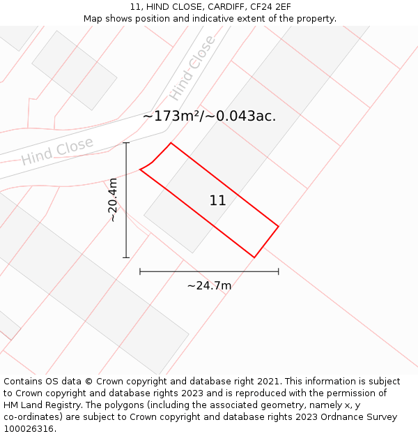 11, HIND CLOSE, CARDIFF, CF24 2EF: Plot and title map