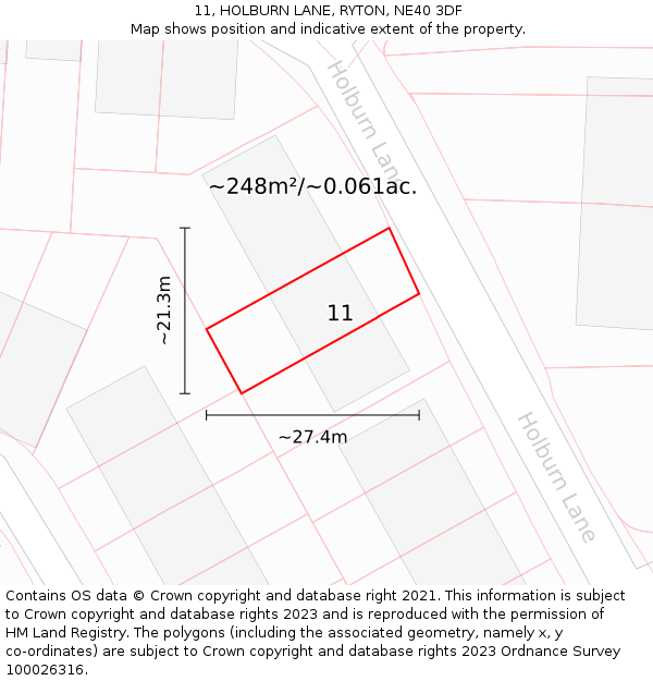 11, HOLBURN LANE, RYTON, NE40 3DF: Plot and title map