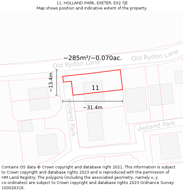 11, HOLLAND PARK, EXETER, EX2 7JE: Plot and title map