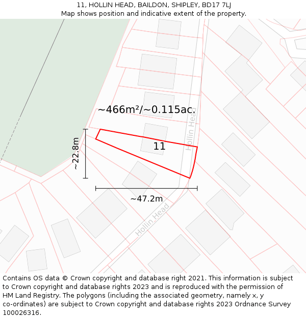 11, HOLLIN HEAD, BAILDON, SHIPLEY, BD17 7LJ: Plot and title map