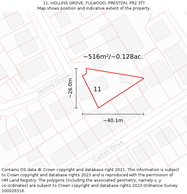 11, HOLLINS GROVE, FULWOOD, PRESTON, PR2 3TT: Plot and title map