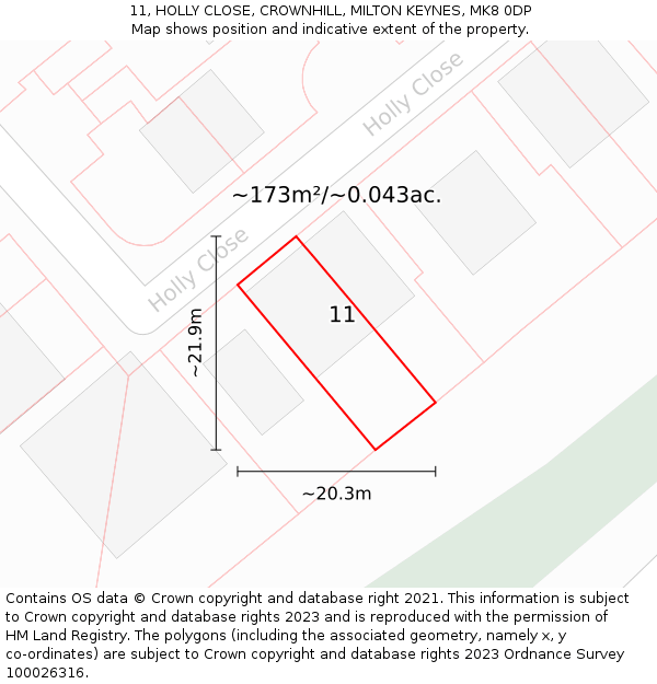 11, HOLLY CLOSE, CROWNHILL, MILTON KEYNES, MK8 0DP: Plot and title map