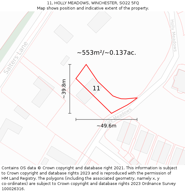 11, HOLLY MEADOWS, WINCHESTER, SO22 5FQ: Plot and title map