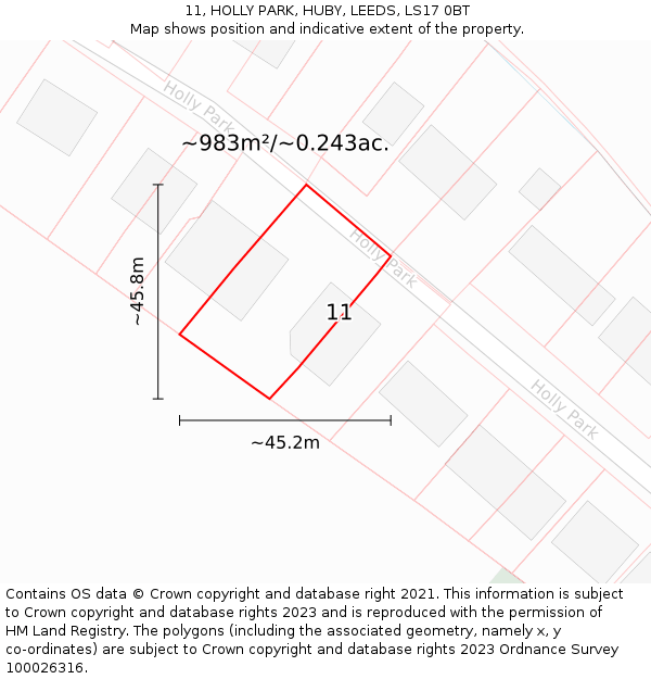 11, HOLLY PARK, HUBY, LEEDS, LS17 0BT: Plot and title map