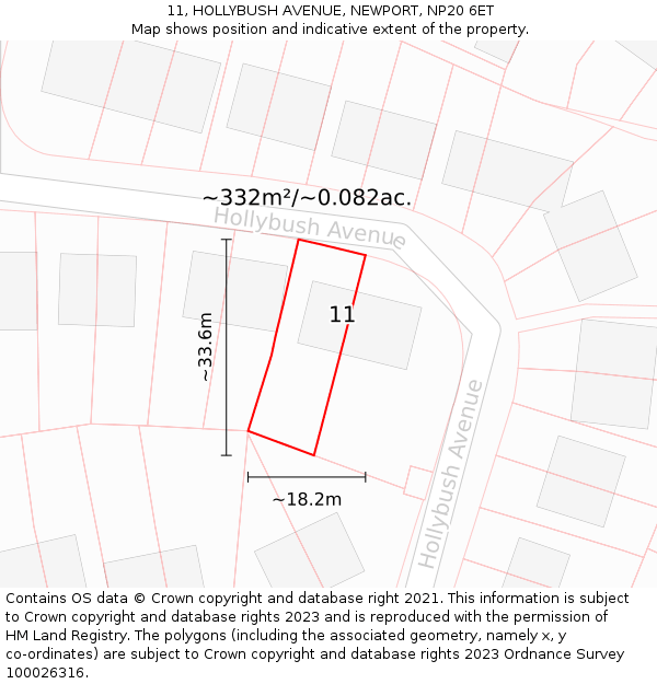 11, HOLLYBUSH AVENUE, NEWPORT, NP20 6ET: Plot and title map