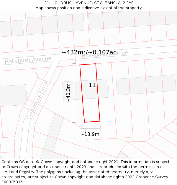 11, HOLLYBUSH AVENUE, ST ALBANS, AL2 3AE: Plot and title map