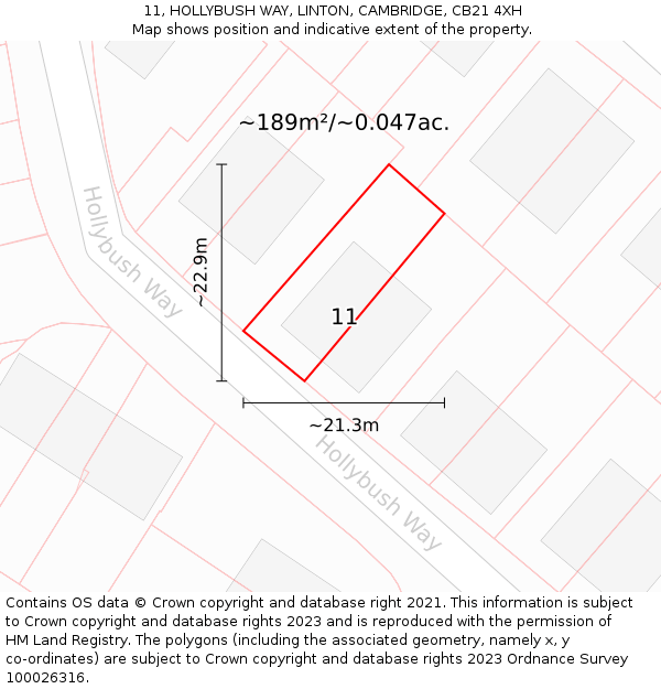 11, HOLLYBUSH WAY, LINTON, CAMBRIDGE, CB21 4XH: Plot and title map