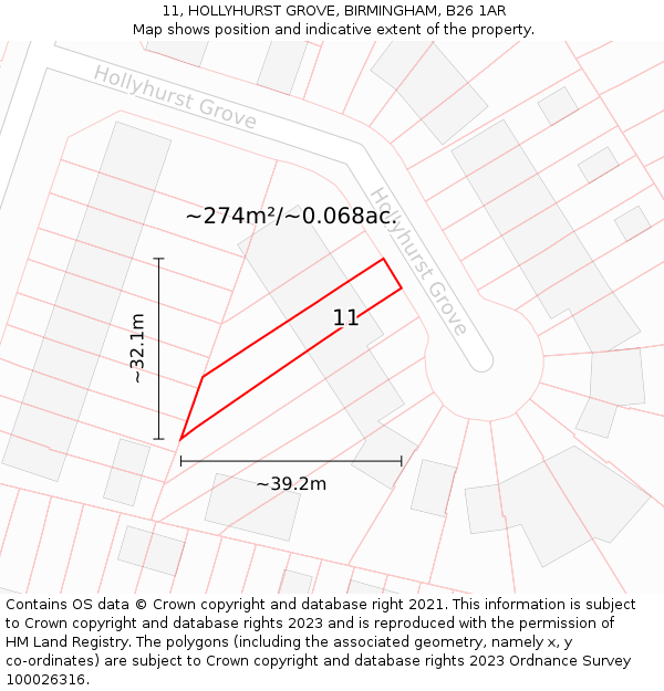 11, HOLLYHURST GROVE, BIRMINGHAM, B26 1AR: Plot and title map