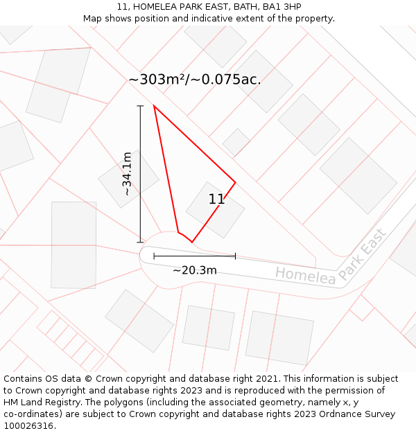 11, HOMELEA PARK EAST, BATH, BA1 3HP: Plot and title map