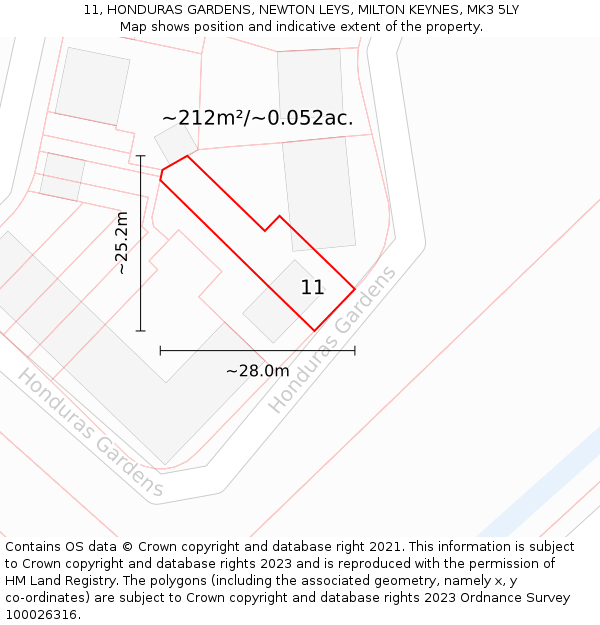 11, HONDURAS GARDENS, NEWTON LEYS, MILTON KEYNES, MK3 5LY: Plot and title map