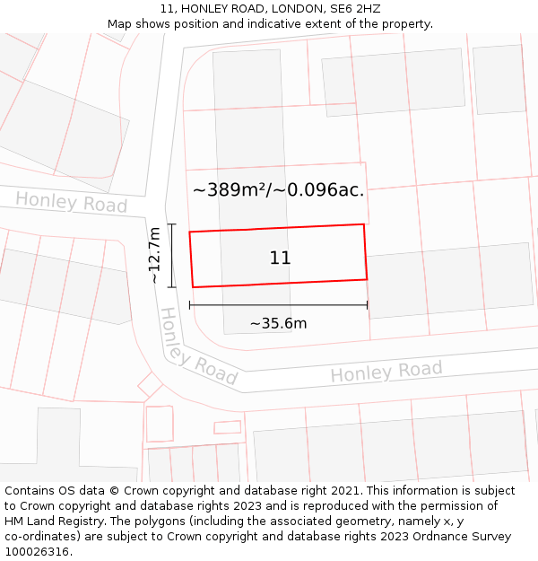 11, HONLEY ROAD, LONDON, SE6 2HZ: Plot and title map