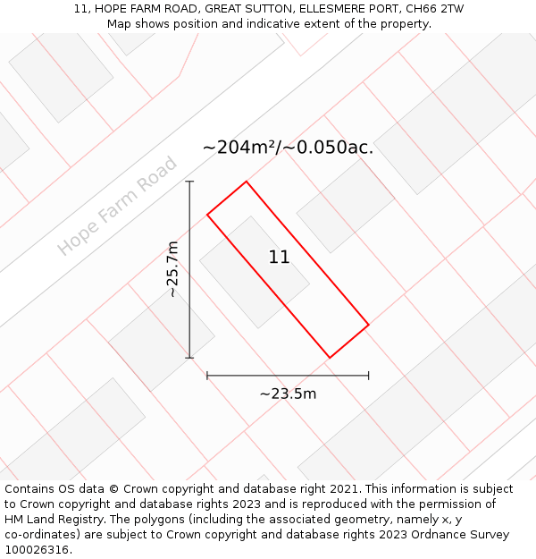 11, HOPE FARM ROAD, GREAT SUTTON, ELLESMERE PORT, CH66 2TW: Plot and title map