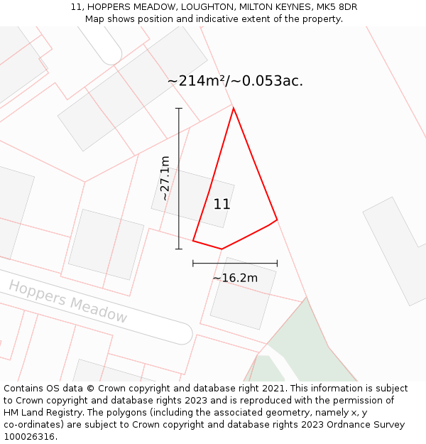 11, HOPPERS MEADOW, LOUGHTON, MILTON KEYNES, MK5 8DR: Plot and title map