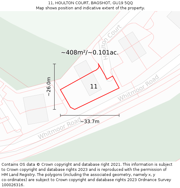 11, HOULTON COURT, BAGSHOT, GU19 5QQ: Plot and title map