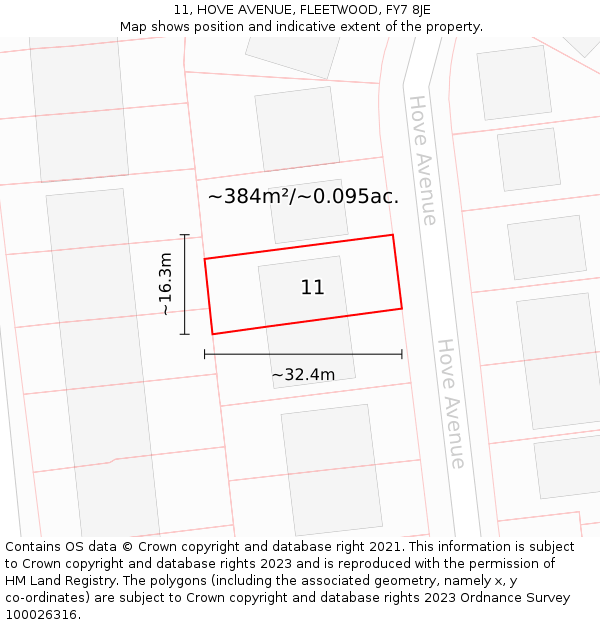 11, HOVE AVENUE, FLEETWOOD, FY7 8JE: Plot and title map