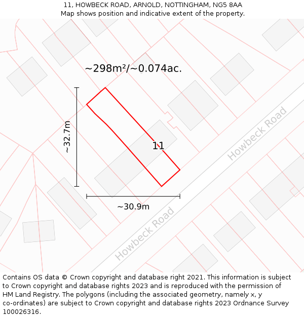 11, HOWBECK ROAD, ARNOLD, NOTTINGHAM, NG5 8AA: Plot and title map