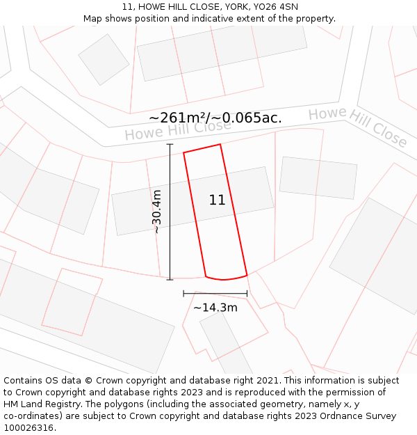 11, HOWE HILL CLOSE, YORK, YO26 4SN: Plot and title map