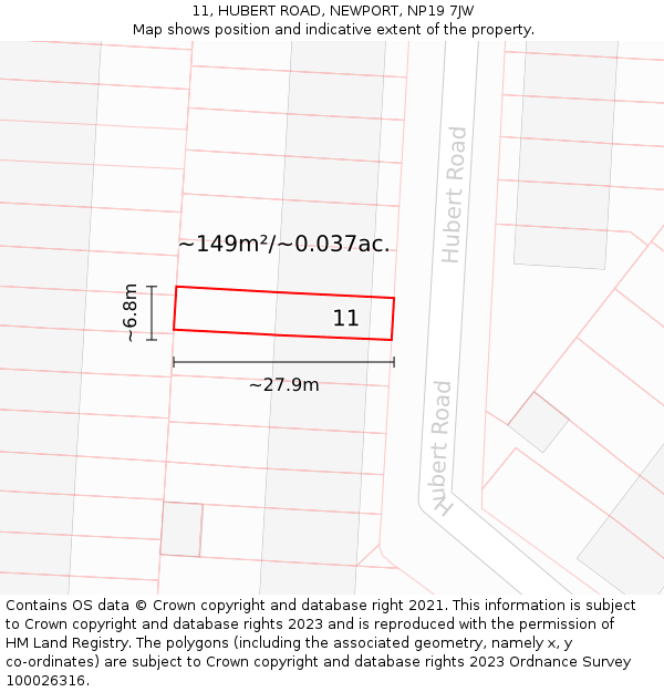 11, HUBERT ROAD, NEWPORT, NP19 7JW: Plot and title map