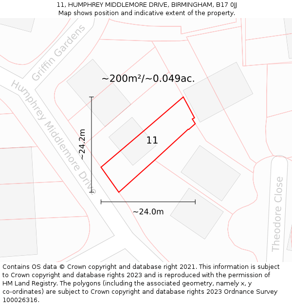 11, HUMPHREY MIDDLEMORE DRIVE, BIRMINGHAM, B17 0JJ: Plot and title map