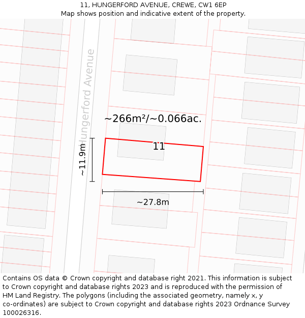 11, HUNGERFORD AVENUE, CREWE, CW1 6EP: Plot and title map