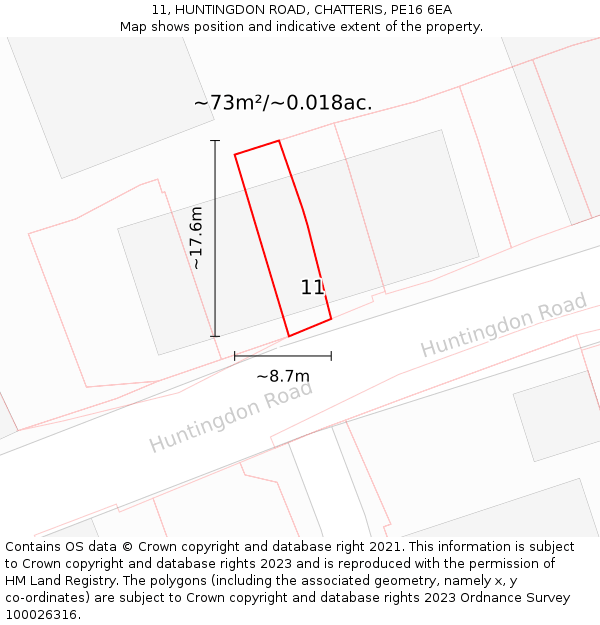11, HUNTINGDON ROAD, CHATTERIS, PE16 6EA: Plot and title map