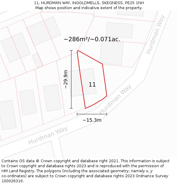 11, HURDMAN WAY, INGOLDMELLS, SKEGNESS, PE25 1NH: Plot and title map