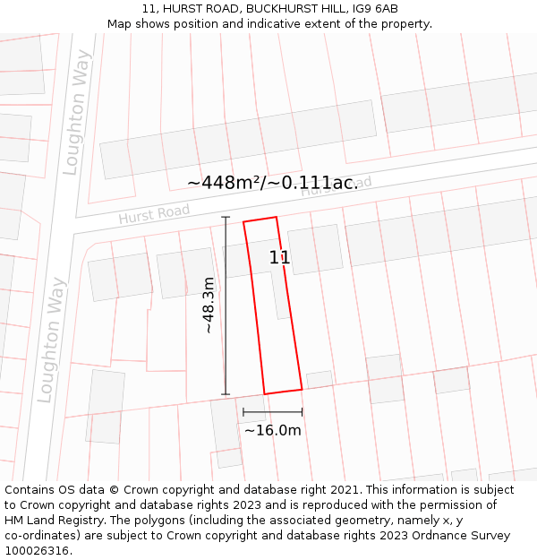 11, HURST ROAD, BUCKHURST HILL, IG9 6AB: Plot and title map