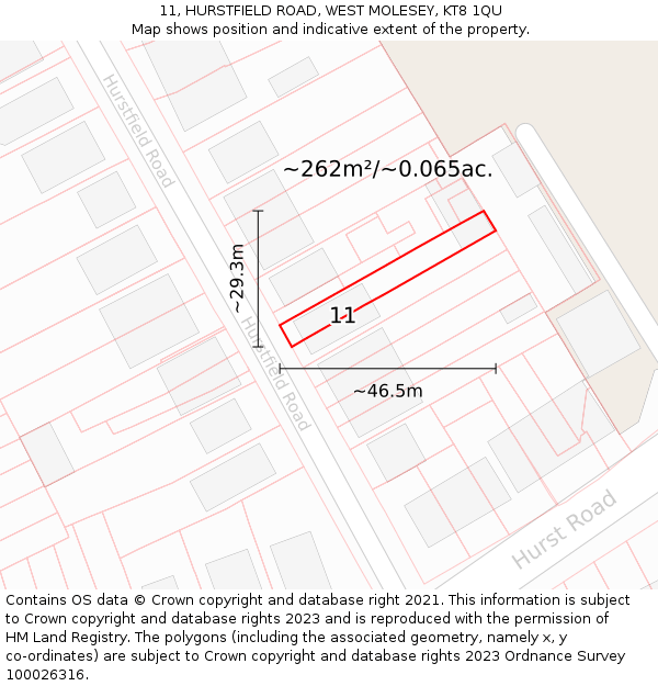 11, HURSTFIELD ROAD, WEST MOLESEY, KT8 1QU: Plot and title map