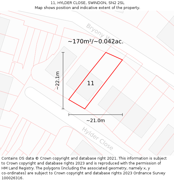 11, HYLDER CLOSE, SWINDON, SN2 2SL: Plot and title map