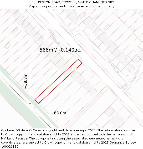 11, ILKESTON ROAD, TROWELL, NOTTINGHAM, NG9 3PY: Plot and title map