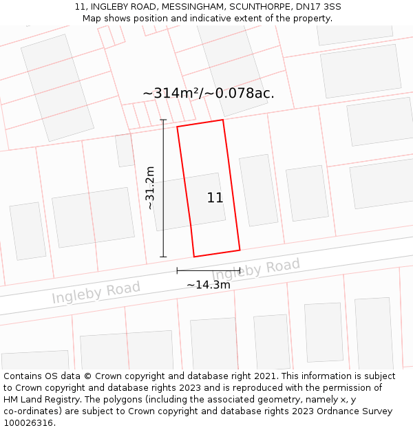 11, INGLEBY ROAD, MESSINGHAM, SCUNTHORPE, DN17 3SS: Plot and title map