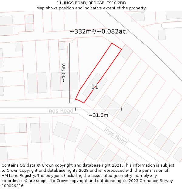 11, INGS ROAD, REDCAR, TS10 2DD: Plot and title map