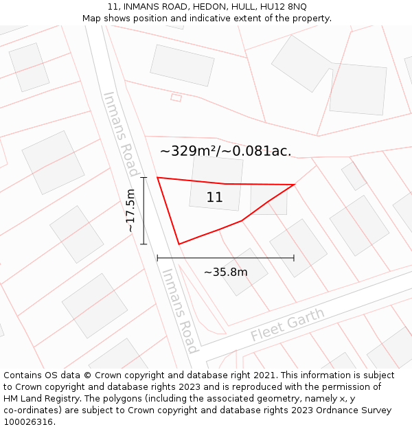 11, INMANS ROAD, HEDON, HULL, HU12 8NQ: Plot and title map