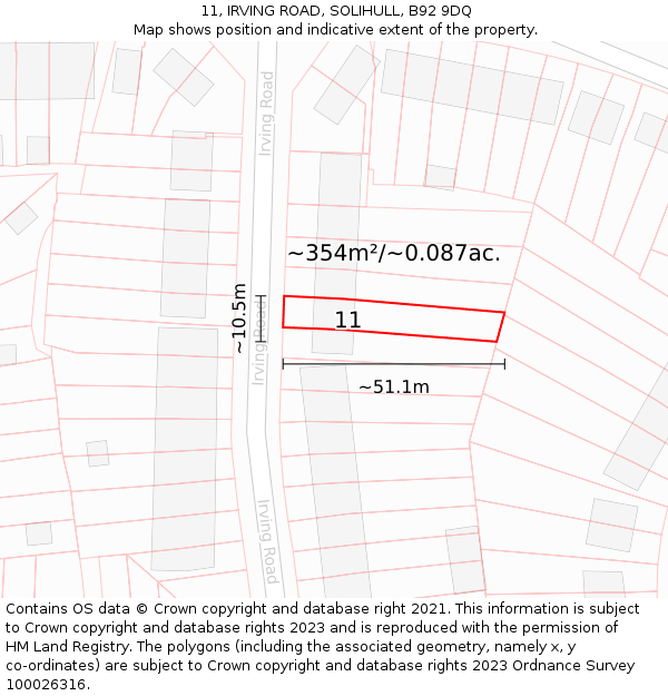 11, IRVING ROAD, SOLIHULL, B92 9DQ: Plot and title map