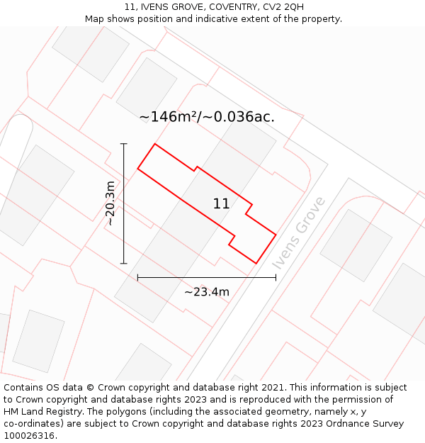 11, IVENS GROVE, COVENTRY, CV2 2QH: Plot and title map