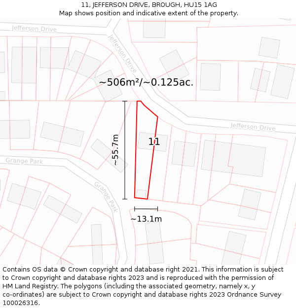 11, JEFFERSON DRIVE, BROUGH, HU15 1AG: Plot and title map