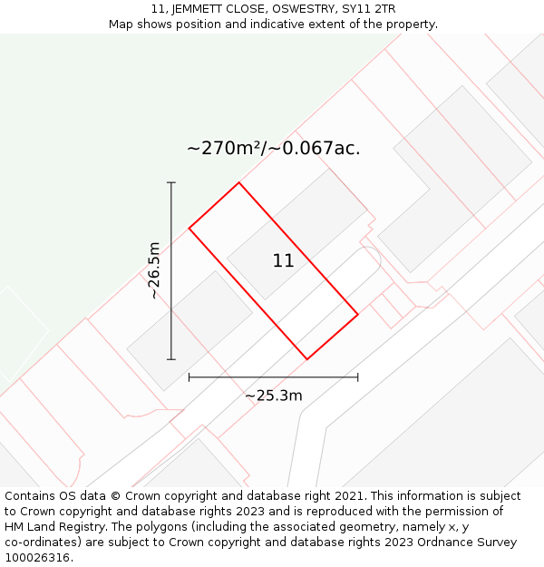 11, JEMMETT CLOSE, OSWESTRY, SY11 2TR: Plot and title map