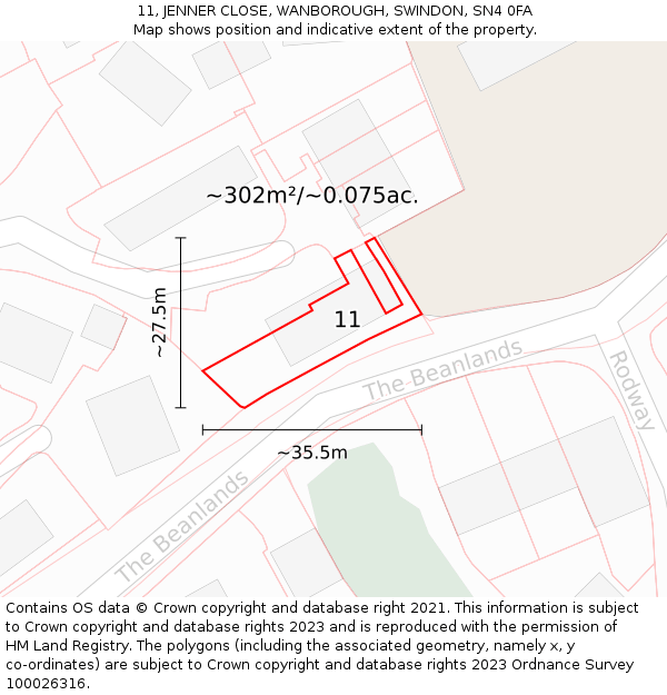 11, JENNER CLOSE, WANBOROUGH, SWINDON, SN4 0FA: Plot and title map