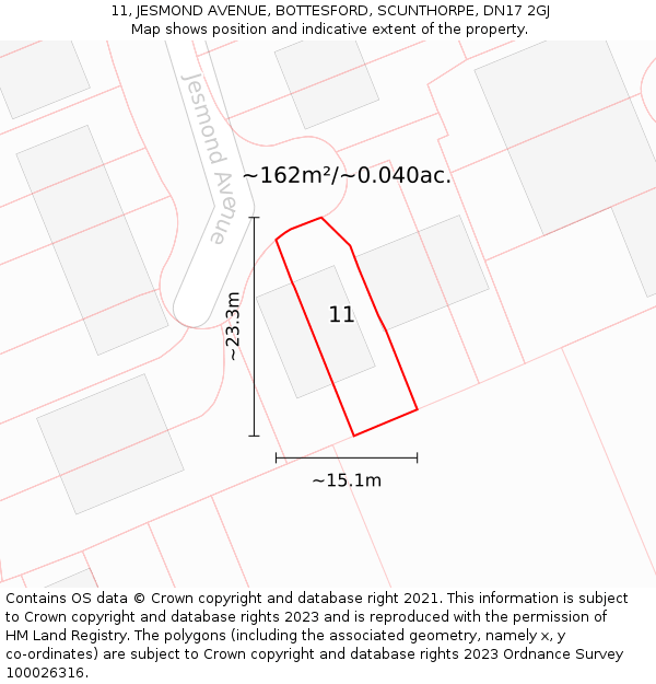 11, JESMOND AVENUE, BOTTESFORD, SCUNTHORPE, DN17 2GJ: Plot and title map