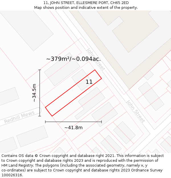 11, JOHN STREET, ELLESMERE PORT, CH65 2ED: Plot and title map