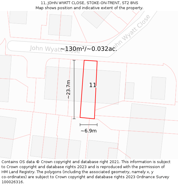 11, JOHN WYATT CLOSE, STOKE-ON-TRENT, ST2 8NS: Plot and title map