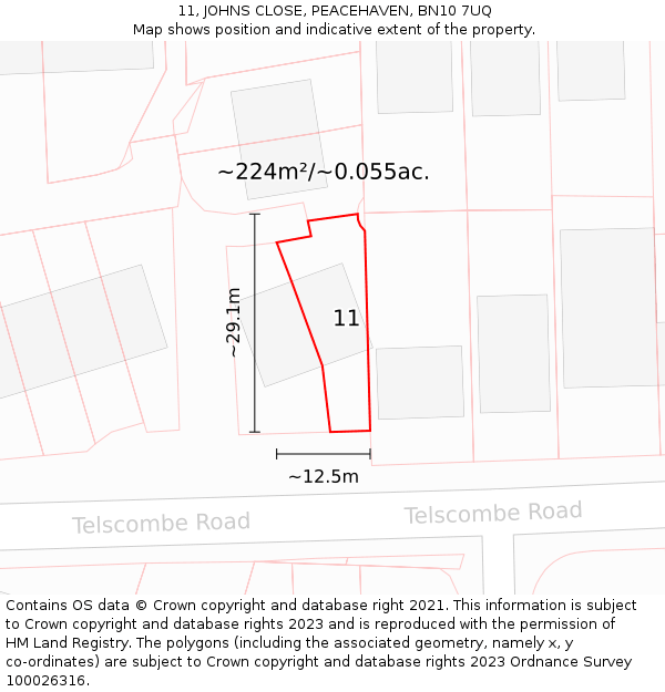 11, JOHNS CLOSE, PEACEHAVEN, BN10 7UQ: Plot and title map